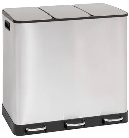 5Five - Poubelle tri sélectif 3 bacs - 3x18L - Inox - Ariane - Poubelle en Acier Inoxydable - Seaux amovibles