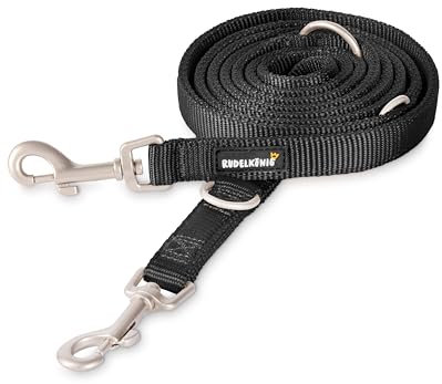 Rudelkönig Führleine Frida - 2,30m - Verstellbare Hundeleine für mittelgroße und große Hunde - Nylon Leine Hund in schwarz