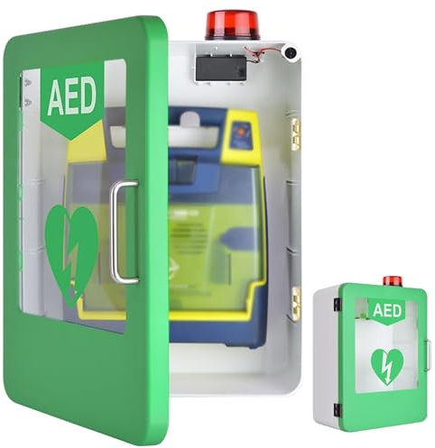 AED-Defibrillator-Aufbewahrungsschrank mit Schlüssel und Alarm, wandmontierter AED-Alarmkasten aus Stahl, Doppelschaltersteuerung, passend für die meisten AED-Modelle, für den Notfall zu Hause, im B
