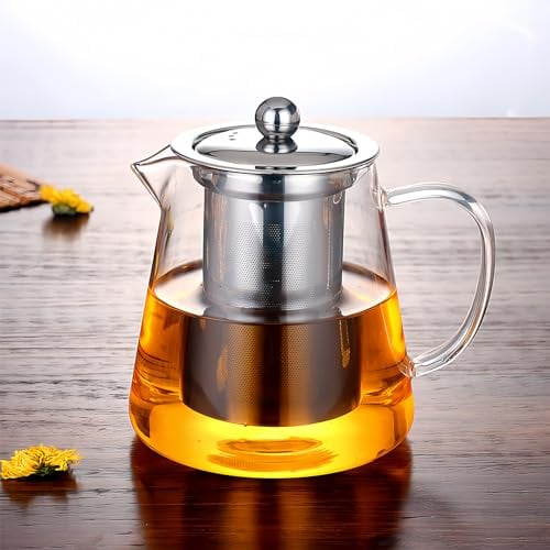 450ml Borosilicate Glass Tea Pots with Infuser, 2-in-1 Tea Kettle/Tea Maker Glass Heatproof Teapots Stovetop Safe Tea Pot for Stove, Teapot with 304 Stainless Steel Strainer