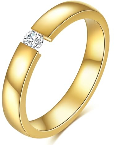 Beydodo Herren Damen Ringe Edelstahl, Unisex Ring 3MM Solitär mit Zirkonia Freundschaftsring Ring Personalisiert Gold Gr.54 (17.2)