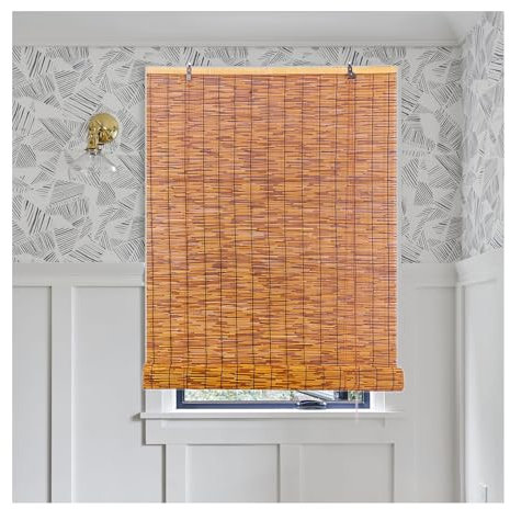 Natürliche Vintage Schilf Vorhang für Fenster, Bambus Rollos, Bambus Roll Up Shades mit Lifter, Sonnenschutz, atmungsaktiv, Privatsphäre, für Terrasse Balkon Deck Gazebo (WxH:80x250cm/32x99in)