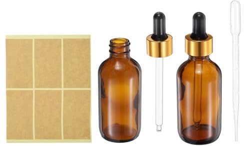 PATIKIL 120ml Glass Dropper Bottle, 2Pcs Leakproof Eye Dropper Essential Oils Sample Liquid Container with Label Pipettes for Storage Home Travel, Amber