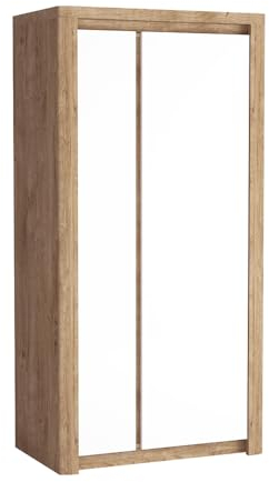 Lomadox Kleiderschrank Schlafzimmerschrank Wardrobe mit Kleiderstange Drehtürenschrank modern Garderobenschrank in Eiche mit weiß