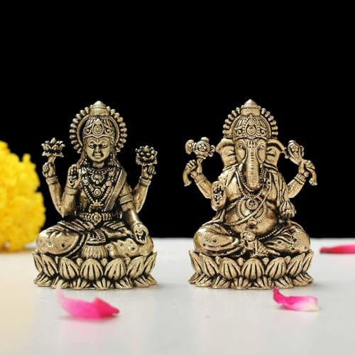 INDICAST Laxmi Ganesh ji Idol sitzend auf Sockel für Zuhause, Büro, Hindu-Gott-Statue für Diwali Pooja & Geschenkzwecke, Hauseinweihungsstatue Murti aus Messing, 5,1 cm