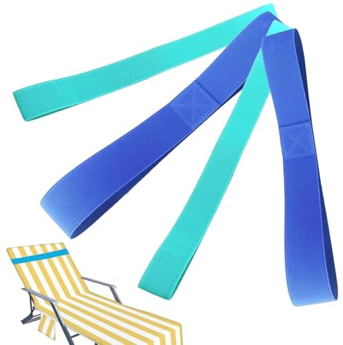 4 Pack Beach Towel Bands for Sun Loungers, Elastic Towel Clips to Secure Towels on Chairs, Lightweight & Portable Beach Towel Holders, Ideal for Pool, Beach, and Outdoor Use, Durable and Stretchable
