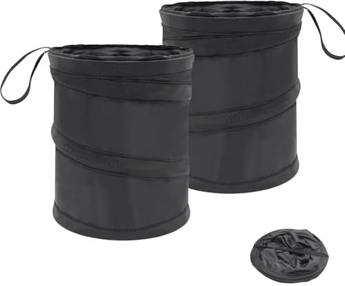 PGKDYC 2Pcs Black Collapsible Car Trash Can, 16cm x 20cm, 5L, Open-Top, Leak-Proof, Car, Home, Office, Camping, Picnic, Outdoor Use
