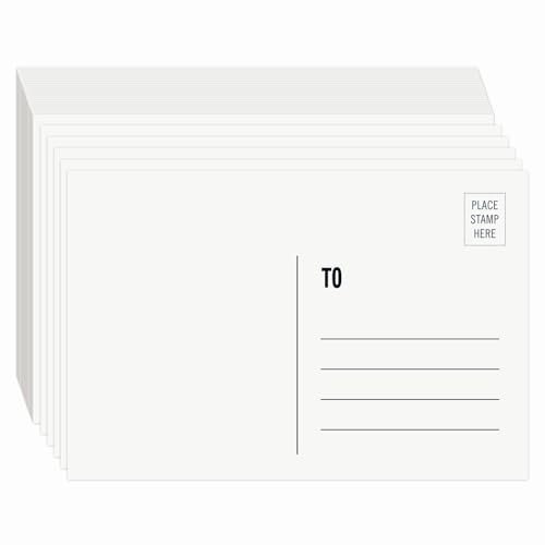 Pinovk Blanko-Postkarten für den Versand, 100 Stück, weiß, 10 x 15 cm, versandbares Postkarten-Set, zum Selbermachen, bedruckbare Postkarten, 300 g/m², 14 pt Postkartenpapier, Karton für DIY, Versand,