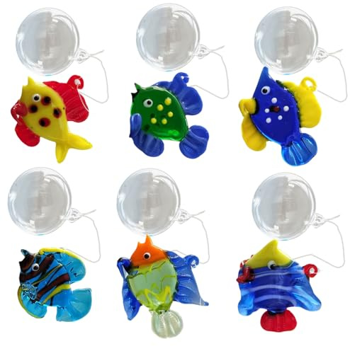 CANNXI 6 piezas de decoración de peces flotantes de cristal colorido para acuario, decoración artesanal de burbujas para decoración del hogar