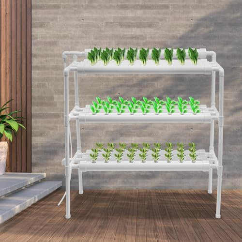 MEELRYD Hydroponic Growing System, 3 Schichten Hydroponic Grow Kit mit Timer 90 Löcher 10 Rohre Pflanze Vegetable Hydroponic Grow Kit Plant Sites Plant Vegetable Tool