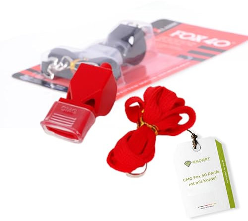 HeroSports Fox 40 Trillerpfeife - Schiedsrichterpfeife - Signalpfeife - Trainerpfeife - Sicherheitspfeife mit Band - Sport Pfeife ohne Kugel - Whistle - Rettungspfeife - laute Trillerpeife (Rot)
