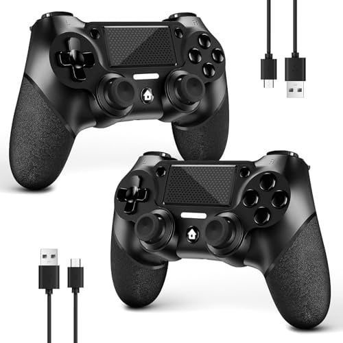 AceGamer 2 Pack Controller Wireless per PS4,Controller di gioco per PS4/Pro/Slim/PC,Gamepad Joystick con Turbo/Tasto Indietro/Doppio sensore di vibrazione/6-Axis Gyro (2 pacchetti neri)