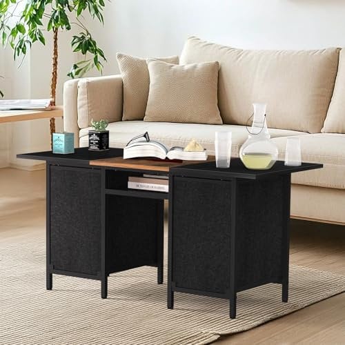 CADUKE Industrie-Design Couchtisch mit Schubladen, Wohnzimmertisch mit Stauraum, 2 Ebenen Sofatisch, Kaffeetisch Braun für Heim und Büro, 90 x 40 x 44 cm