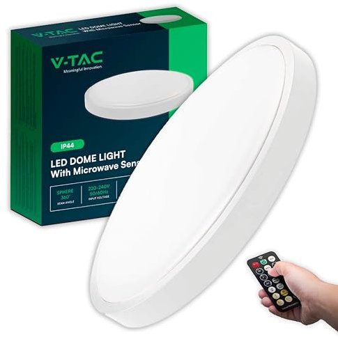 V-TAC Plafoniera LED Soffitto Rotonda 24W con Telecomando e Sensore di Movimento - Luce Naturale 6500K - Lampada LED per Casa, Soggiorno, Camera, Ufficio - 2500 Lumen - IP44 - Lampadario - 295 mm
