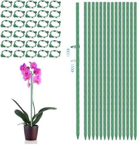 Tuteur Plante Interieur Tuteurs pour Plantes Tuteur Orchidee Exterieur Fixation de Croissance des Plantes Tuteur, 15 Pièces Tuteur Plastique avec 30 Pièces Tiges de Plantes Clips, 45 Pièces