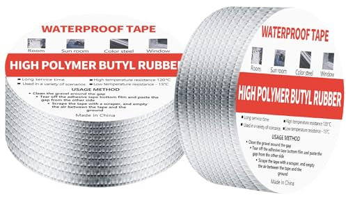 2 Stk Butylband Wasserdichtes, Butyl Kautschuk Tape, Aluminiumfolie Dichtungsbänder,Klebeband dichtband Reparaturband für Dachleckage, Fensterbankspalt, Oberflächenriss, Rohrbruch, 5m*5cm