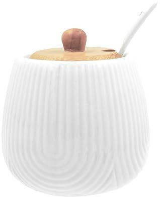 LA PORCELLANA BIANCA - Entavolo Righe - Azucarero con cucharilla de porcelana y madera, 250 ml