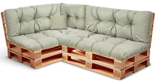 Palettenkissen Set Wetterfest – Sitzkissen für Europaletten – Palettenpolster, gefüllt mit granuliertem Poulirette-Schaum – Inkl. 2x Sitzkissen 120x80 +Rückenlehne 120x40 sowie 60x40 & 40x40