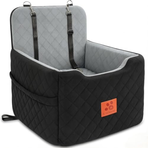 GL GLENSLAVE Autositz Hunde für kleine/mittlere Hunde unter 15 Kgs,Hunde Autositz,Abnehmbarer und waschbarer Haustier Autositz,Hundebett mit 2 Sicherheitsgurten(Schwarz/Grau)