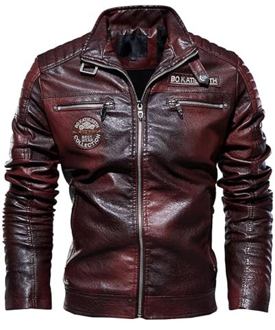 Giubbotto Moto Uomo, Leggera Sottile con Tasca sulle Maniche Giubbotto Bomber Giaccone Giacca Chiodo Pelle Biker Motociclista Giubbotto Moto Uomo Estivo Giacca Baseball Faux Leather Jacket