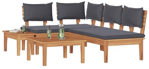 vidaXL Garden Bench Set with Cushion with Storage 4 pcs Brown and Grey, Garden and Terrace, Modern Outdoor Bench Set, Durable Teak Furniture, Relaxation, Patio Seating, Home Decor