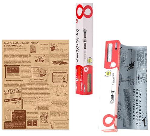 Carta da forno 16M, carta da forno bianca e marrone con aspetto giornale, carta da forno, carta per hamburger per barbecue, panini, patatine fritte, torte - più di 100 fogli per rotolo