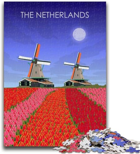 Puzzle für Erwachsene 1000 Teile, Niederländische Windmühle, Puzzle für Erwachsene, Dekomprimierendes intellektuelles Lernspielzeug, Geburtstagsgeschenk (26x38cm)