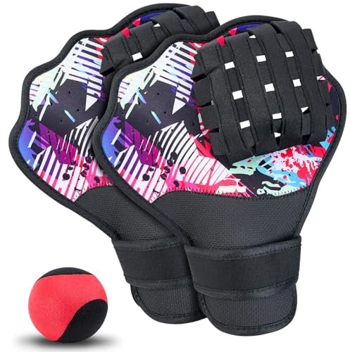 Water Ball & Gloves Set, 1PC Water Bouncing Ball & 2PCS Catch Mitts | Includes Skip Ball and Ambidextrous Baseball Catching Mitts for Outdoor Toss-and-Catch Games