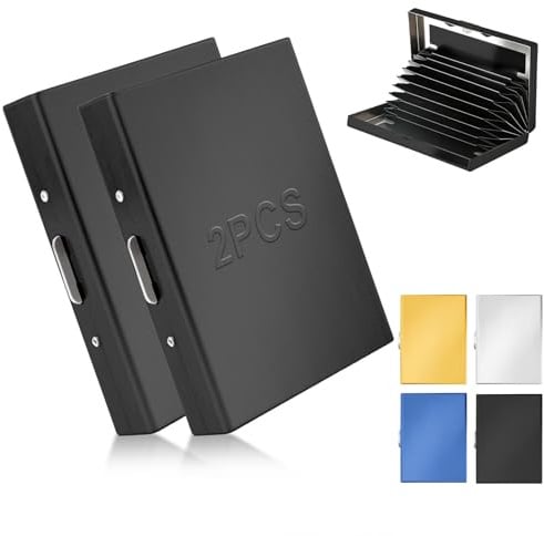 mawmuaw Visitenkartenetui 2 Stk Visitenkarten Etuis 10 Fächer Business Card Holder Edelstahl Kartenetui Metall RFID NFC Schutz Visite Karten Etui Schwarz für Damen und Herren Aufbewahrung Kreditkarten