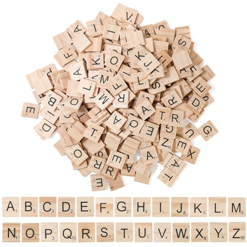 Dtenlur 300 Stück Buchstaben Holz Holzbuchstaben Set Kleine Holzbuchstaben Scrabble 2 * 2cm Buchstaben für DIY Kindererziehung Brettspiele Lernen Rechtschreibung Hochzeitsfotorahmen Wandkunst