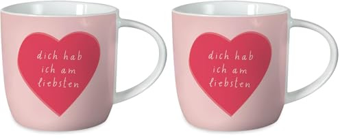 Grafik-Werkstatt Kaffeetasse mit Spruch 300 ml Porzellan Tasse Dich hab ich am liebsten (Packung mit 2)