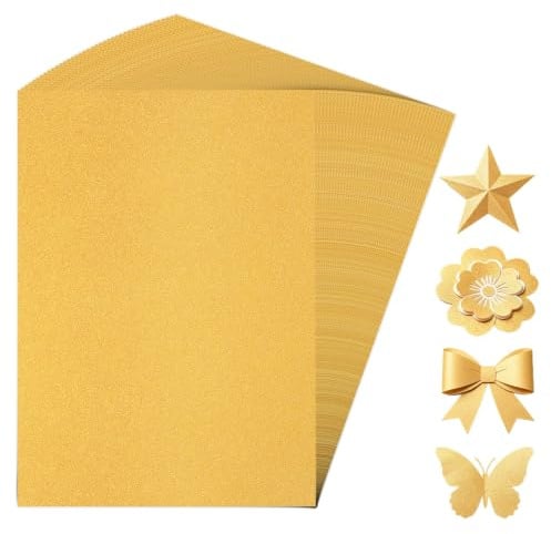 Gold Schimmer Kartonpapier 250g/m², 40 Blatt 210x297mm Dickes Druckerpapier A4, Fotokarton & Bastelkarton Goldpapier zum Basteln Glitzerpapier für Einladungen Urkunden Karten Scrapbooking DIY
