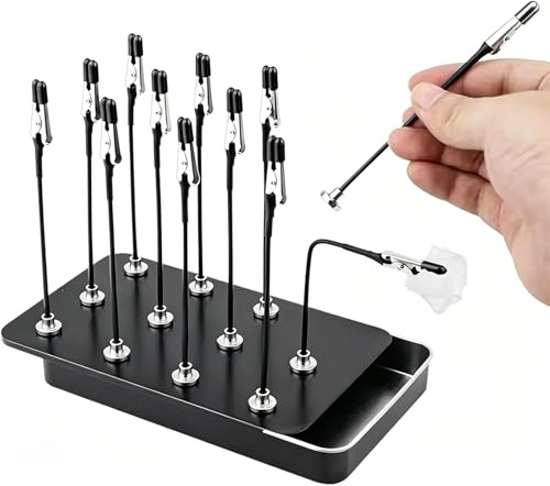 12PCS Model Painting Stand Magnetic Bendable Alligator Clip Sticks with Metal Storage Box, Flexible Aluminium Wire Clamps with Rubber Tips for Airbrushing, Miniature Painting, Modelling Tools