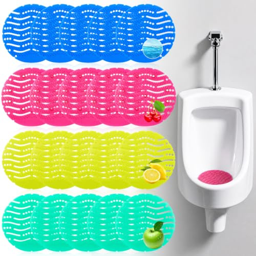 20 Stück Urinalsieb mit Duft Urinaleinlage, WC Duft Pissoirsieb | Pisoar Einsatz Spritzschutz, Urinal Lufterfrischer, 4 Farben(Kirsche, Zitrone, grüner Apfel, Meeresbris)