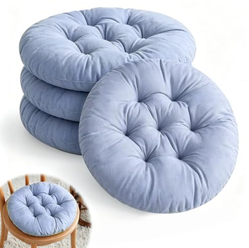 Peelanmall 4er Set Stuhlkissen Rund 40cm, Runden Sitzkissen Gefüllte Sitzkissen, Weiche Kissen, Weiche Sitzkissen mit Perlbaumwolle Füllung für Gartenstühle, Esszimmer, Maschinenwaschbar (Graublau)