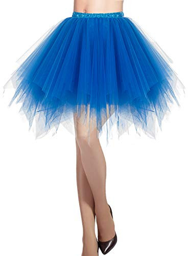 DRESSTELLS Karneval Kostüm Tüllrock Tütü Rock Fasching Cosplay Röcke Kurz 80er Party Unterrock Ballett Tanzkleid Petticoat Royal Blue M