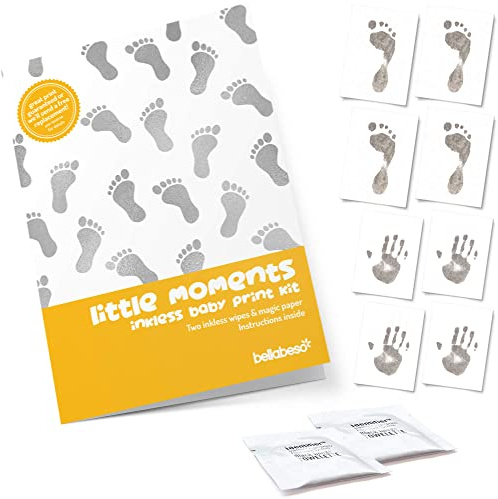 Little Moments Baby Inkless Hand & Footprint Kit with 2 Wipes & 8 Sheets | Inkless baby hand & footprint kit - capture newborn prints with no mess - 2 inkless wipes & 8 ready-to-frame sheets