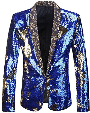 PYJTRL Herren-Blazer mit 2 Farben und glänzenden Pailletten (3XL, Königsblau + Gold)