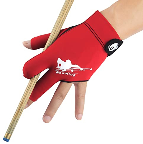 Roaming Schnell trocknender atmungsaktiver Billard-Shooter-Handschuh für Carom, Pool, Snooker, Queue, Sporthandschuh, passt auf die linke Hand (rot, linke Hand, Größe L/XL)