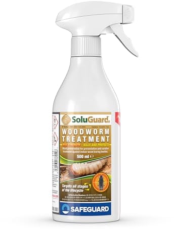 SoluGuard Traitement Larves, Vers à Bois et Termites - 500 ml - Spray contre les Insectes Xylophages détruisant le Bois - Prêt à l'Emploi et très Puissant