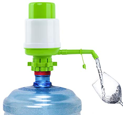 Pompa per bottiglie d’acqua verde ispessita manuale a pressione della fontana, pompa a pressione con un tubo extra corto con tappo, adatta alla maggior parte dei refrigeratori da 2-6 litri
