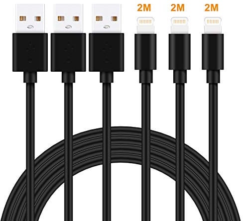 MarchPower 3Pack 2M Extra Long Lightning to USB Cable Fast Charging & Syncing iPhone Cord for iPhone 11 Pro Xs Max X 8Plus 7Plus 6SPlus iPad - Black