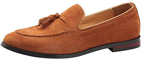 rismart Hombre Hecho a Mano Borlas Mocasines Ante de Vestir Zapatos Uniforme Mocasín(Bronceado,43 EU)