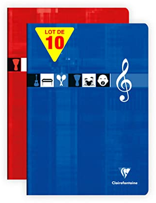 Clairefontaine 3117C - Packung mit 10 Notenheften, ideal für Musikunterricht, DIN A4 21x29,7 cm, 24 Blatt, französische Lineatur mit Notenzeilen, 90g, farbig sortiert, 1 Pack