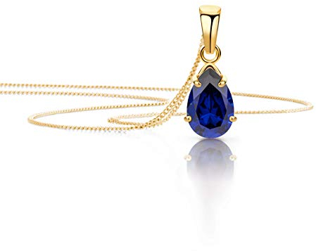 OROVI Schmuck Damen Tropfen Kette Gold mit Ketttenanhänger Edelstein/Geburtsstein Saphir in Blau klassische Halskette aus Gelbgold 9 Karat / 375 Gold Edelstein schmuck