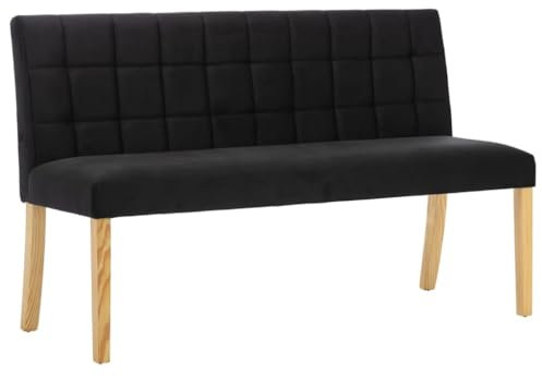 vidaXL Sitzbank Rückenlehne mit Linienmuster Klassisch Polsterbank Flurbank Bank Wartebank Wohnzimmer Flur 140cm Schwarz Stoff Gummiholzbeine