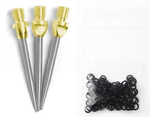 THOR-DARTS 3-6-9-12 Stahlspitzen für Steeldart Gold-Silber Steeldartspitzen + Gummiringe + Flights Marken - Metallspitzen (+100 Schwarze Gummiringe, 1 Set (3 Stück) MS2 Gold-Silber)