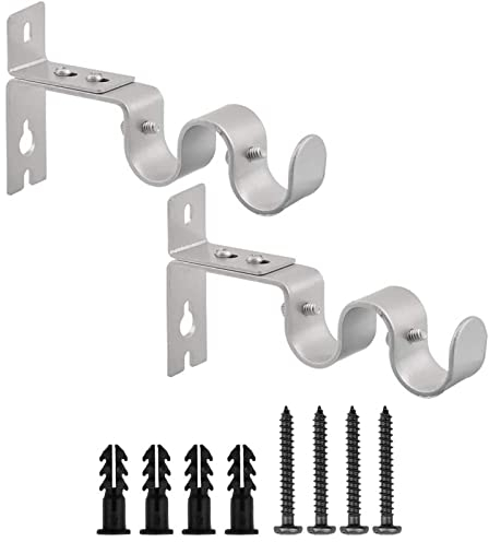 INCREWAY Soporte para barra de cortina, 2 soportes de barra de cortina dobles ajustables plateados, soportes para barra de cortina, soportes para barra de cortina
