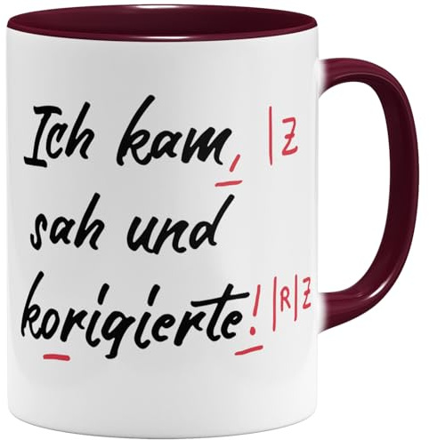 OM3® lustige Lehrer Tasse mit Spruch Lehrergeschenk - Keramik Becher - 11oz 325ml - Beidseitig Bedruckt - Bordeaux