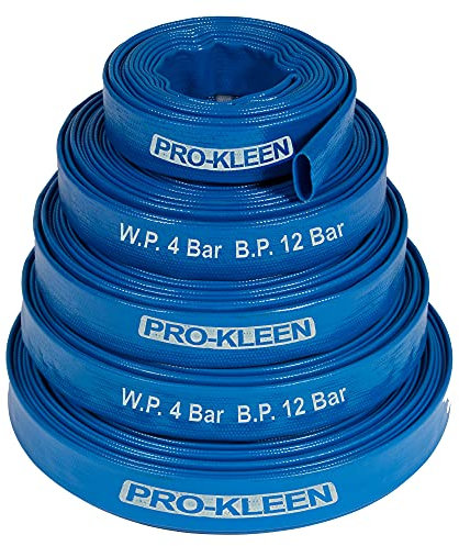 Pro-Kleen Layflat Hose 15M PVC Submersible Water Pump Blue Discharge Pipe Diameter 25mm - for Drainage, Floods, Irrigation, Hot Tub, Swimming Pool - 2 Circlips - Sizes 5-25 Metre (15 Metres)